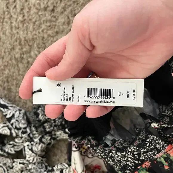 NEW Alice + Olivia Janis Mock Neck Dress Womens 4 Black Floral Mini Dream Castle - Picture 5 of 8